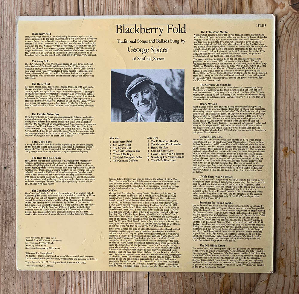 George Spicer - Blackberry Fold: traditional songs & ballads